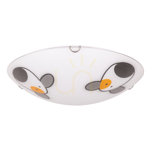 Kontrollera Taklampa med hundmotiv, 2xE27, max 60 W, krommetall/vit, glasskärm med hundmönster, Ø40 cm