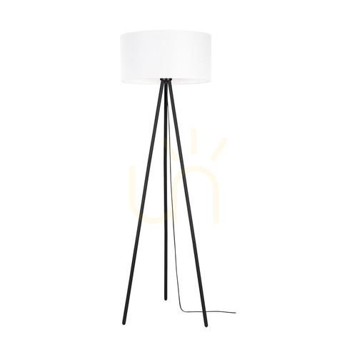 Kontrollera Dove golvlampa, 1xE27, Max. 40 W, svart metall/svart PVC-sladd/vit lampskärm, Ø 50 cm