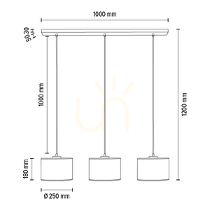 Dove taklampa, 3xE27, Max. 40 W, svart metall/genomskinlig PVC-sladd/svart lampskärm, 117 cm small 2