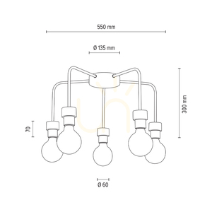 Taklampa Eclait, 5xE27, Max. 40 W, oljad ek/svart metall, Ø 55 cm small 3