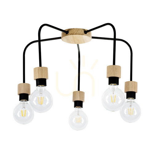 Kontrollera Taklampa Eclait, 5xE27, Max. 40 W, oljad ek/svart metall, Ø 55 cm