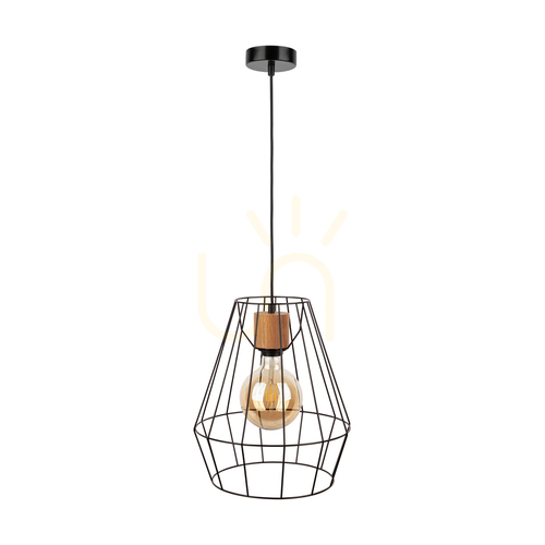 Kontrollera Endorfina taklampa, 1xE27, Max. 60 W, oljad ek/svart metall/svart PVC-sladd, Ø 31 cm