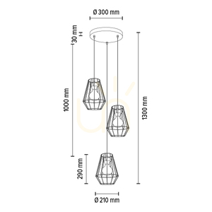 Endorfina taklampa, 3xE27, Max. 60 W, svart metall/svart PVC-kabel, Ø 45 cm small 3