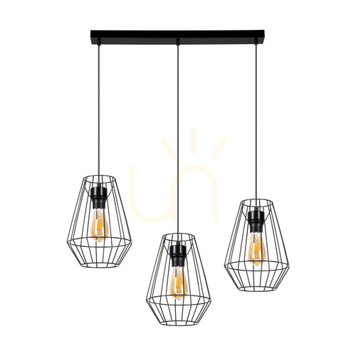 Kontrollera Endorfina taklampa, 3xE27, Max. 60 W, svart metall/svart PVC-kabel, 77 cm