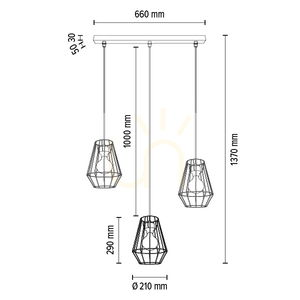 Endorfina taklampa, 3xE27, Max. 60 W, oljad ek/svart metall/svart PVC-sladd, 77 cm small 4
