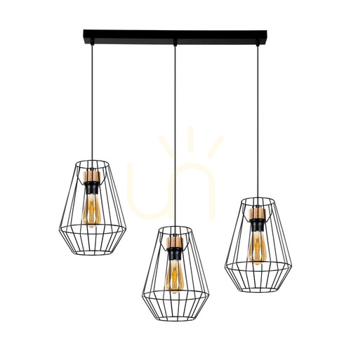 Kontrollera Endorfina taklampa, 3xE27, Max. 60 W, oljad ek/svart metall/svart PVC-sladd, 77 cm