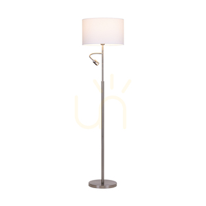 Eros golvlampa, 1xE27 (max. (60 W), 1 st LED 3000 K 3 W, satinmetall/genomskinlig PVC-sladd/vit lampskärm Ø 40 cm small 1