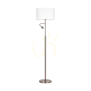 Eros golvlampa, 1xE27 (max. (60 W), 1 st LED 3000 K 3 W, satinmetall/genomskinlig PVC-sladd/vit lampskärm Ø 40 cm small 0