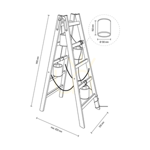 Eskalo golvlampa, 4xE27, Max. 15 W LED, färgad furu (valnöt)/svart PVC-sladd/beige lampskärm i linne med svart kant, 82 cm small 3