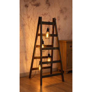 Eskalo golvlampa, 4xE27, Max. 15 W LED, färgad furu (valnöt)/svart PVC-sladd/svart metallskärm, 82 cm small 3