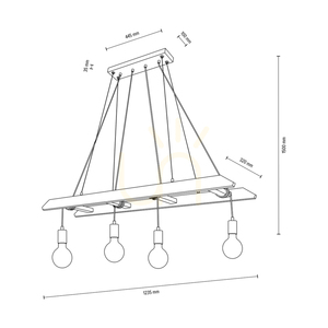 Eskalo 4xE27 taklampa, Max. 60 W, brunbehandlad furu / svart metall / svart PVC-kabel, 123,5 cm small 4