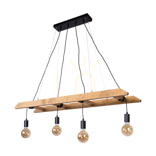 Kontrollera Eskalo 4xE27 taklampa, Max. 60 W, brunbehandlad furu / svart metall / svart PVC-kabel, 123,5 cm