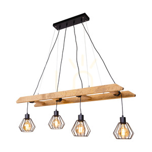 Eskalo 4xE27 taklampa, Max. 60 W, brunbehandlad furu/svart metall/svart PVC-sladd/svart metallskärm, 123,5 cm small 1