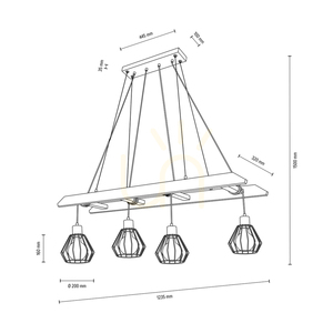 Eskalo 4xE27 taklampa, Max. 60 W, brunbehandlad furu/svart metall/svart PVC-sladd/svart metallskärm, 123,5 cm small 3