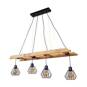 Eskalo 4xE27 taklampa, Max. 60 W, brunbehandlad furu/svart metall/svart PVC-sladd/svart metallskärm, 123,5 cm small 0