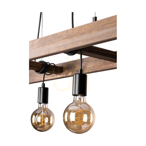 Eskalo 4xE27 taklampa, Max. 60 W, furu i valnötsfärg / svart metall / svart PVC-kabel, 123,5 cm small 2