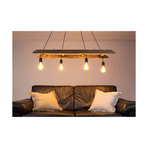 Eskalo 4xE27 taklampa, Max. 60 W, furu i valnötsfärg / svart metall / svart PVC-kabel, 123,5 cm small 3