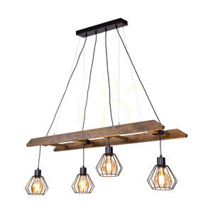 Eskalo taklampa 4xE27 Max. 60 W, färgad furu (valnöt)/svart metall/svart PVC-sladd/svart metallskärm, 123,5 cm small 1