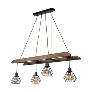 Eskalo taklampa 4xE27 Max. 60 W, färgad furu (valnöt)/svart metall/svart PVC-sladd/svart metallskärm, 123,5 cm small 0