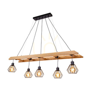 Eskalo taklampa, 5xE27, Max. 60 W, brunbehandlad furu / svart metall / svart PVC-sladd / svart metallskärm, 154 cm small 1