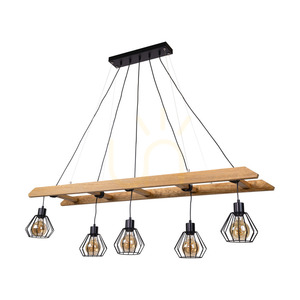 Eskalo taklampa, 5xE27, Max. 60 W, brunbehandlad furu / svart metall / svart PVC-sladd / svart metallskärm, 154 cm small 0