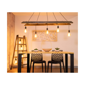 Eskalo taklampa, 5xE27, Max. 60 W, furu i valnötsfärg / svart metall / svart PVC-kabel, 154 cm small 3
