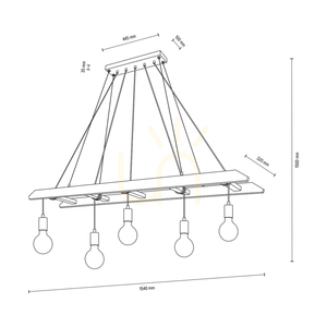 Eskalo taklampa, 5xE27, Max. 60 W, furu i valnötsfärg / svart metall / svart PVC-kabel, 154 cm small 4