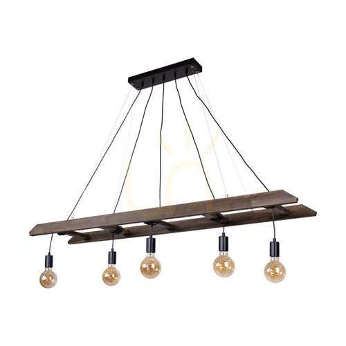 Kontrollera Eskalo taklampa, 5xE27, Max. 60 W, furu i valnötsfärg / svart metall / svart PVC-kabel, 154 cm