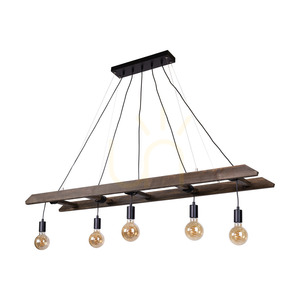 Eskalo taklampa, 5xE27, Max. 60 W, furu i valnötsfärg / svart metall / svart PVC-kabel, 154 cm small 0