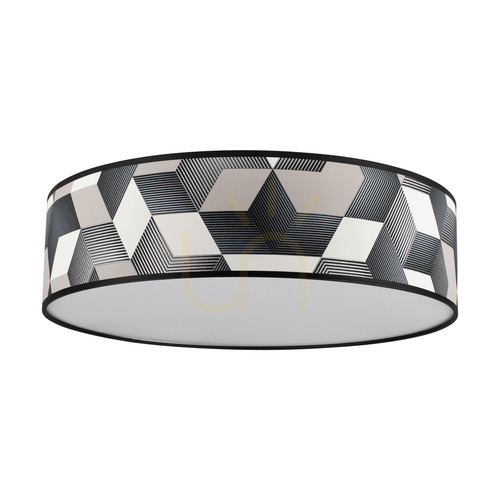Kontrollera Espacio taklampa, 4xE27, Max. 25 W, vit metall/mångfärgad lampskärm av tapet, Ø 48 cm
