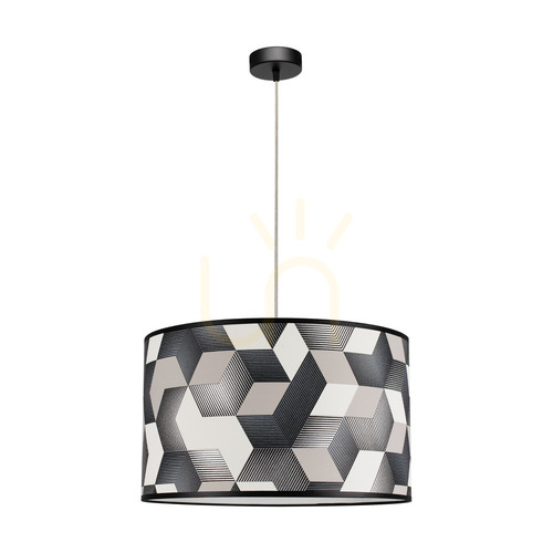 Kontrollera Espacio taklampa, 1xE27, Max. 60 W, svart metall/genomskinlig PVC-sladd/mångfärgad lampskärm av tapet, Ø 50 cm