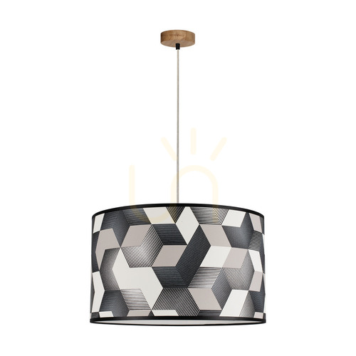Kontrollera Espacio taklampa, 1xE27, Max. 60 W, oljad ek / genomskinlig PVC-sladd / lampskärm i mångfärgad tapet, Ø 50 cm