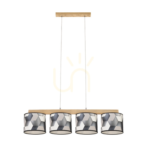 Kontrollera Espacio taklampa, 4xE27, Max. 25 W, oljad ek / genomskinlig PVC-sladd / lampskärm i mångfärgad tapet, 86 cm
