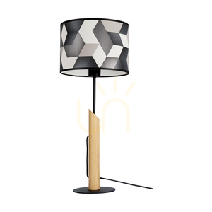 Espacio bordslampa, 1xE27, Max. 60 W, oljad ek/svart metall/svart PVC-sladd/flerfärgad lampskärm av tapet, Ø 27 cm small 0
