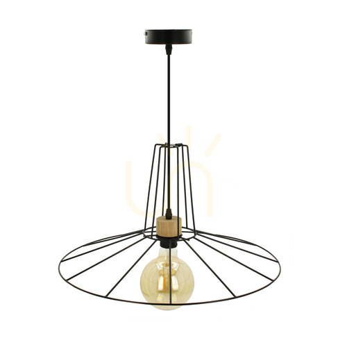 Kontrollera Ferro taklampa, 1xE27, Max. 60 W, oljad ek/svart metall/svart PVC-sladd/svart metallskärm, Ø55 cm
