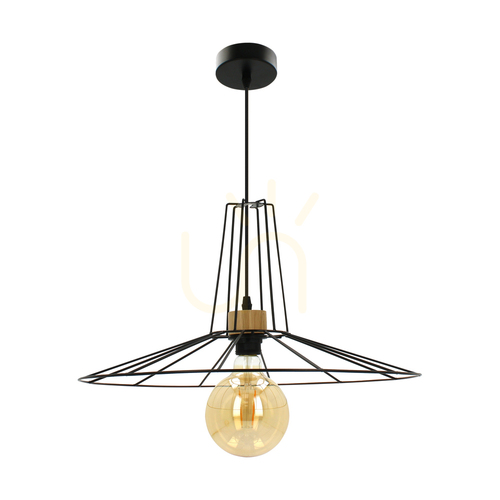 Kontrollera Ferro taklampa, 1xE27, Max. 60 W, oljad ek/svart metall/svart PVC-sladd/svart metallskärm, Ø 50 cm