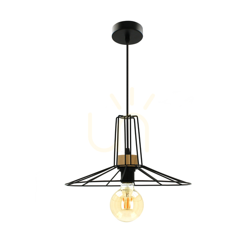 Kontrollera Ferro taklampa, 1xE27, Max. 60 W, oljad ek/svart metall/svart PVC-sladd/svart metallskärm, Ø 35 cm