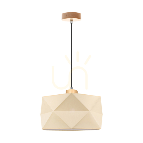 Kontrollera Finja taklampa, 1xE27, Max. 60 W, björk/antracit, flätad sladd/krämfärgad lampskärm, Ø 46 cm
