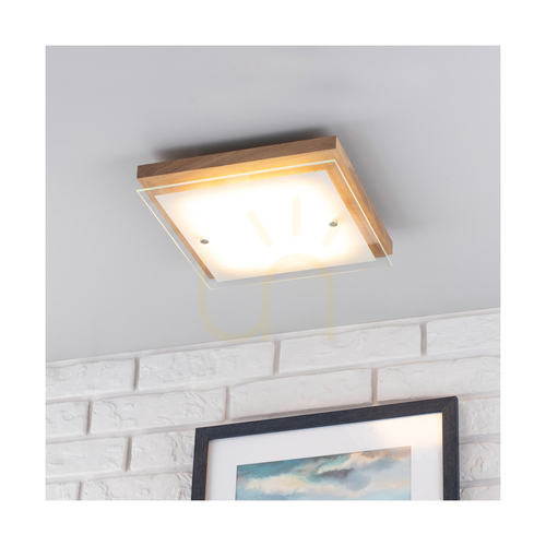 Kontrollera Spot Light Finn 4022974 LED-plafond, oljad ek och vitt glas, 29 × 29 cm, 2700 K