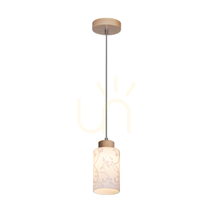 Flores taklampa, 1xE27, Max. 60 W, björk/genomskinlig PVC-sladd/vit glasskärm med blommönster, Ø 10 cm small 1