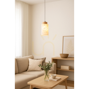 Flores taklampa, 1xE27, Max. 60 W, björk/genomskinlig PVC-sladd/vit glasskärm med blommönster, Ø 10 cm small 2