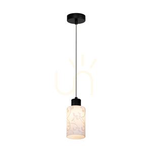 Flores taklampa, 1xE27, Max. 60 W, svart metall/genomskinlig PVC-sladd/vit glasskärm med blommönster, Ø 10 cm small 1