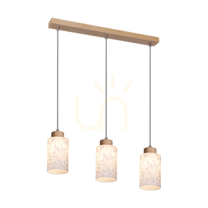 Flores taklampa, 3xE27, Max. 60 W, björk/genomskinlig PVC-sladd/vit glasskärm med blommönster, 54 cm small 1