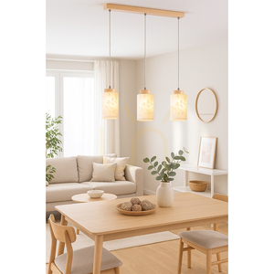 Flores taklampa, 3xE27, Max. 60 W, björk/genomskinlig PVC-sladd/vit glasskärm med blommönster, 54 cm small 2