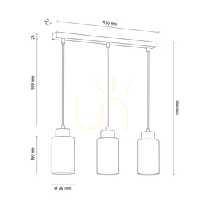 Flores taklampa, 3xE27, Max. 60 W, björk/genomskinlig PVC-sladd/vit glasskärm med blommönster, 54 cm small 3