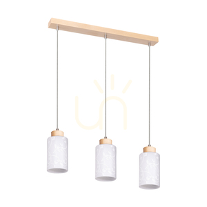 Flores taklampa, 3xE27, Max. 60 W, björk/genomskinlig PVC-sladd/vit glasskärm med blommönster, 54 cm small 0