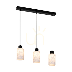 Flores taklampa, 3xE27, Max. 60 W, svart metall/genomskinlig PVC-sladd/vit glasskärm med blommönster, 57 cm small 1
