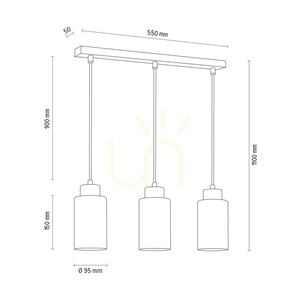 Flores taklampa, 3xE27, Max. 60 W, svart metall/genomskinlig PVC-sladd/vit glasskärm med blommönster, 57 cm small 3