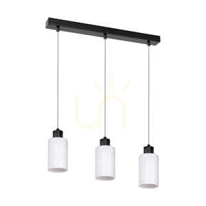 Flores taklampa, 3xE27, Max. 60 W, svart metall/genomskinlig PVC-sladd/vit glasskärm med blommönster, 57 cm small 0