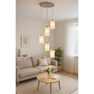 Blommor taklampa, 5xE27, Max. 60 W, krommetall / genomskinlig PVC-sladd / vit glasskärm med blommönster, Ø 35 cm small 2